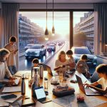 Une famille organise un voyage en France avec ordinateur et smartphones